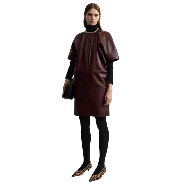 Toteme Cocoon leather dress in Bordeaux, view 2