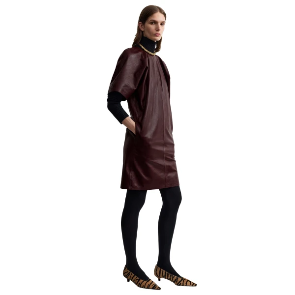 Toteme Cocoon leather dress in Bordeaux, view 3