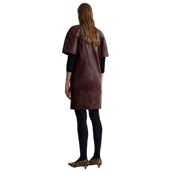 Toteme Cocoon leather dress in Bordeaux, view 4