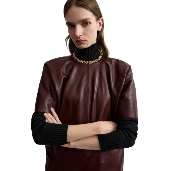 Toteme Cocoon leather dress in Bordeaux, view 5
