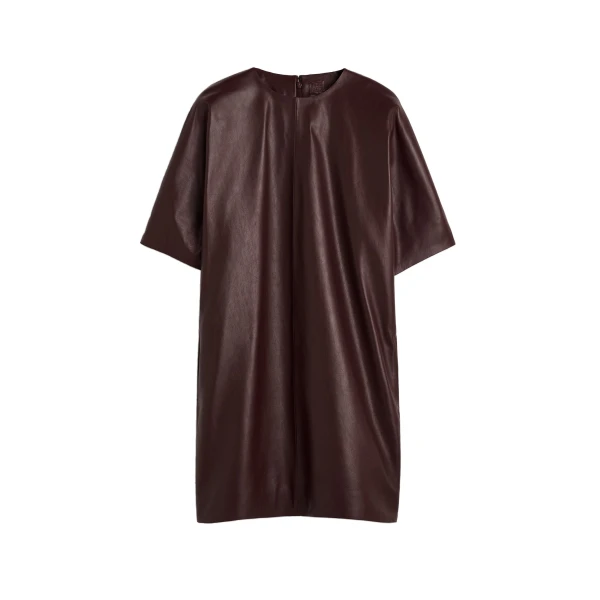Cocoon leather dress in Bordeaux