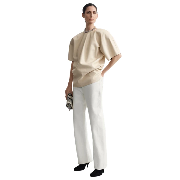 Toteme Cocoon leather top in Stone, view 2