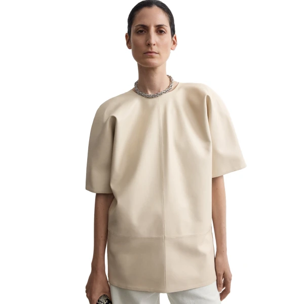 Toteme Cocoon leather top in Stone, view 5