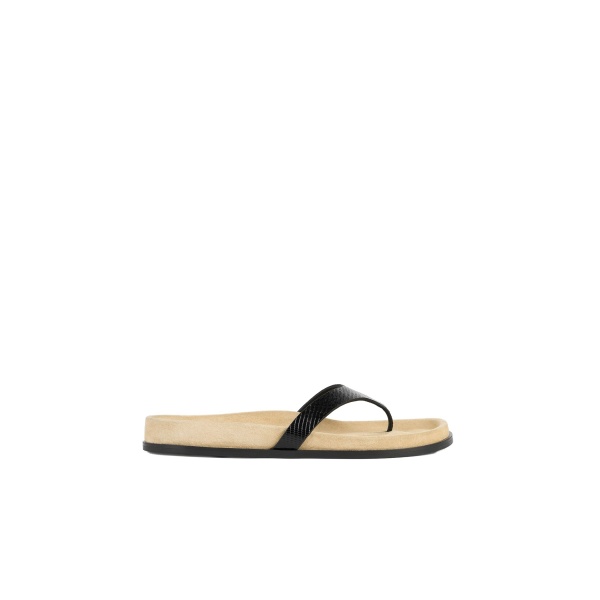Toteme Contoured lizard-embossed flip flops in Beige / Black