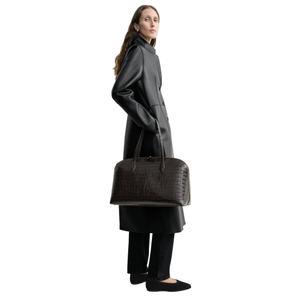 Croco-embossed day tote in Dark chocolate - Image 3