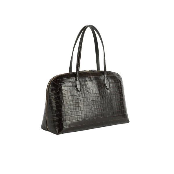 Croco-embossed day tote in Dark chocolate - Image 4