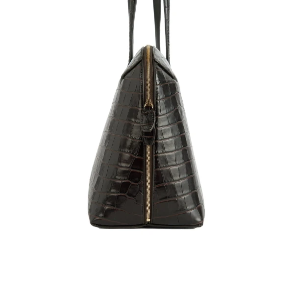 Croco-embossed day tote in Dark chocolate - Image 5