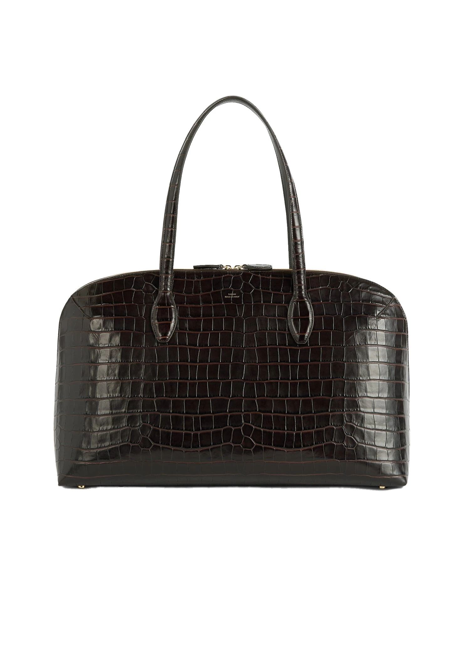 Croco-embossed day tote in Dark chocolate