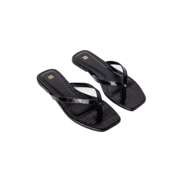 Croco-embossed flip flops in Black - Image 3