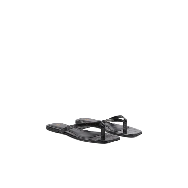 Croco-embossed flip flops in Black - Image 5