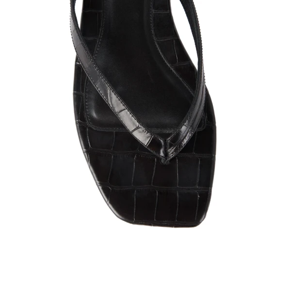 Croco-embossed flip flops in Black - Image 6