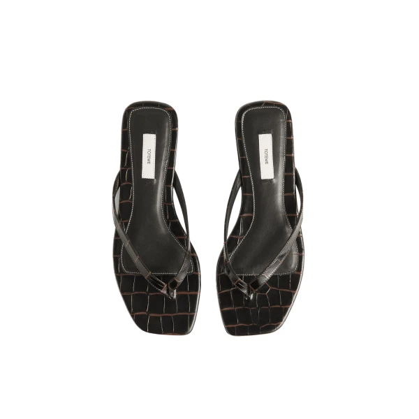 Croco-embossed flip flops in Dark brown - Image 3