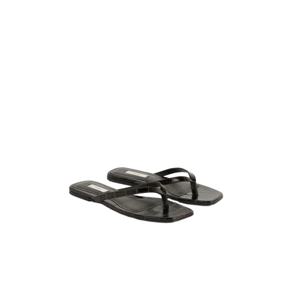 Croco-embossed flip flops in Dark brown - Image 4