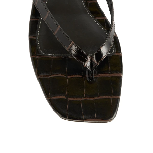 Croco-embossed flip flops in Dark brown - Image 5