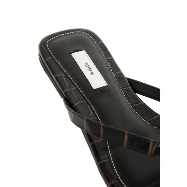 Croco-embossed flip flops in Dark brown - Image 6