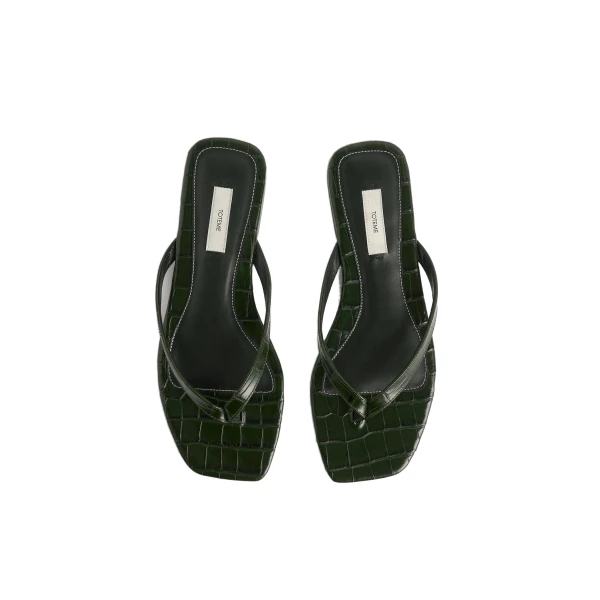 Croco-embossed flip flops in Dark green - Image 4