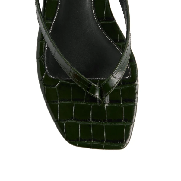 Croco-embossed flip flops in Dark green - Image 6
