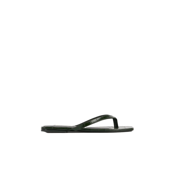 Toteme Croco-embossed flip flops in Dark green