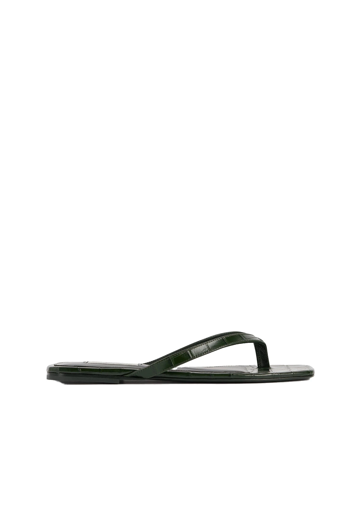 Croco-embossed flip flops in Dark green