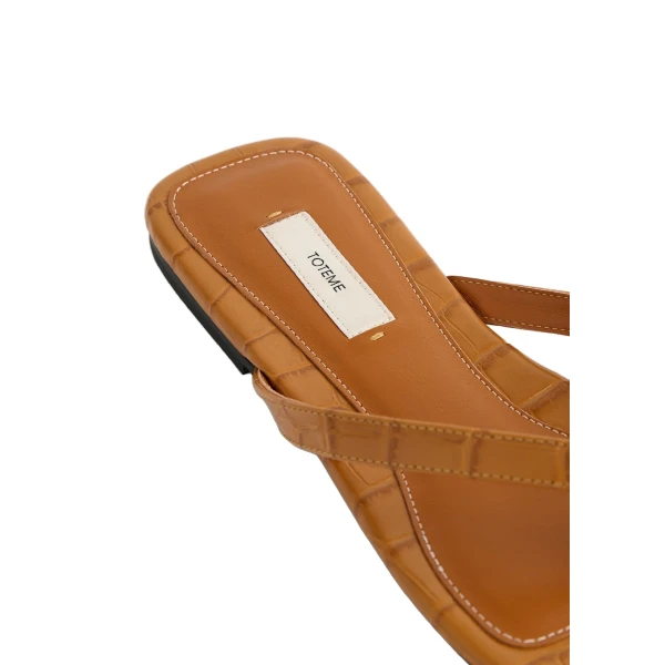 Croco-embossed flip flops in Tangerine - Image 5