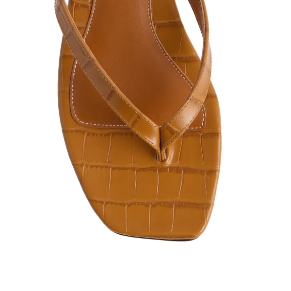 Croco-embossed flip flops in Tangerine - Image 6