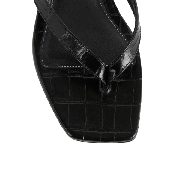 Croco-embossed heeled flip flops in Black - Image 6