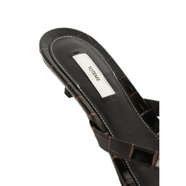 Croco-embossed heeled flip flops in Dark brown - Image 5