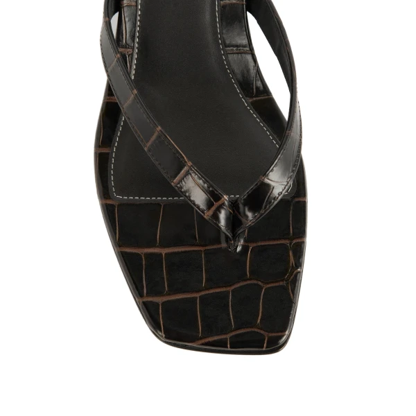 Croco-embossed heeled flip flops in Dark brown - Image 6