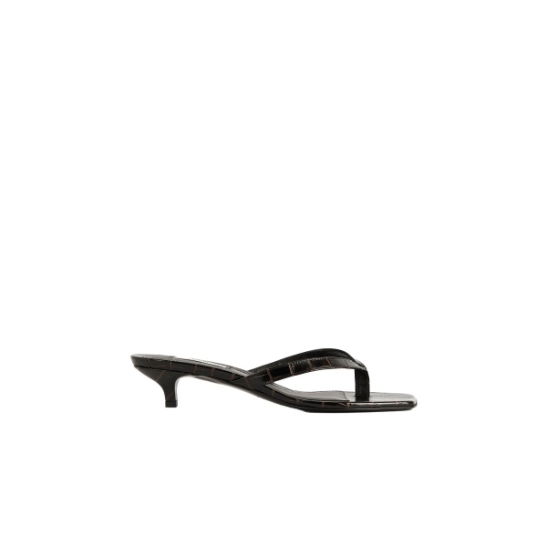 Toteme Croco-embossed heeled flip flops in Dark brown