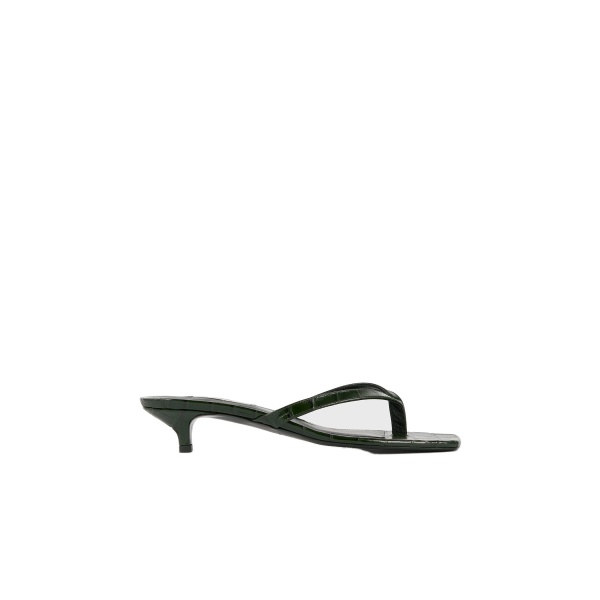 Toteme Croco-embossed heeled flip flops in Dark green