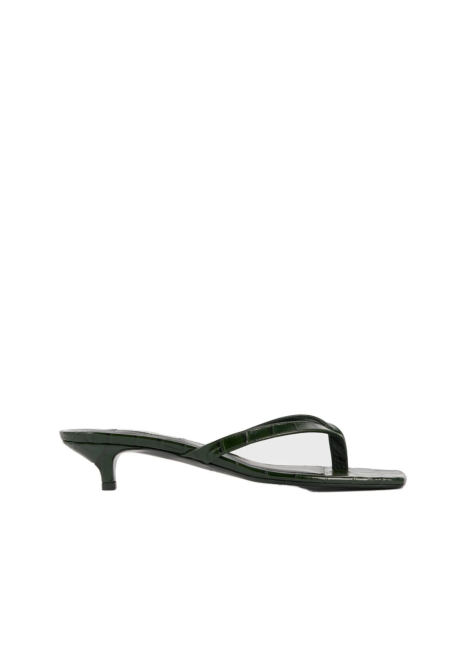 Croco-embossed heeled flip flops in Dark green