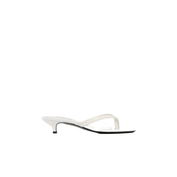 Toteme Croco-embossed heeled flip flops in Off-white