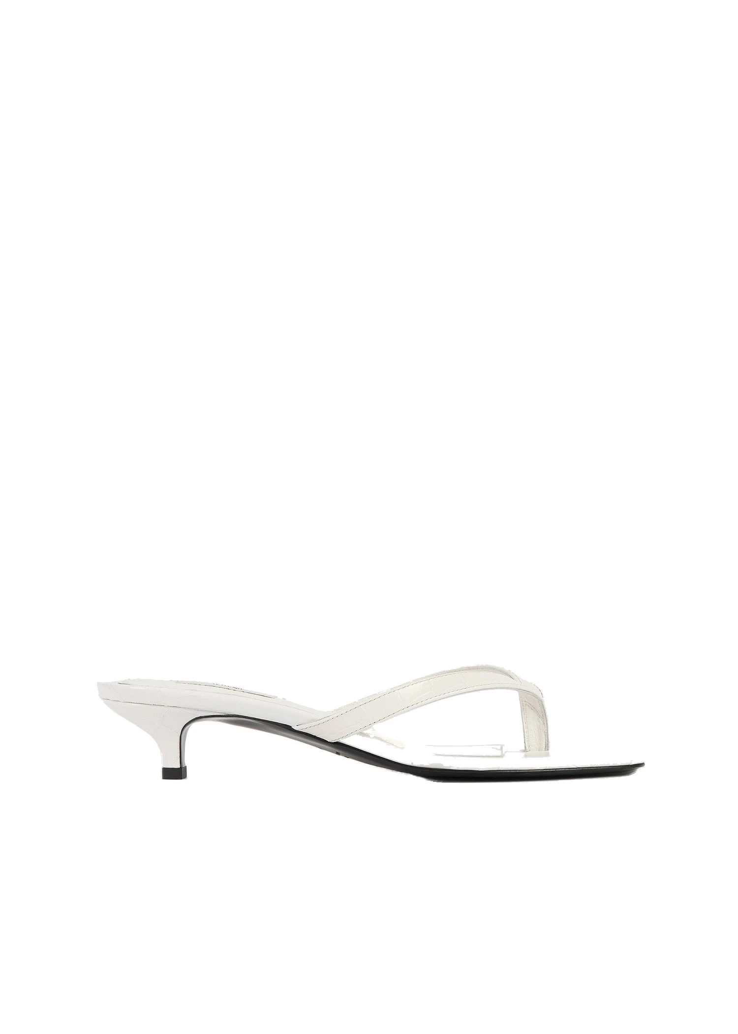 Croco-embossed heeled flip flops in Off-white