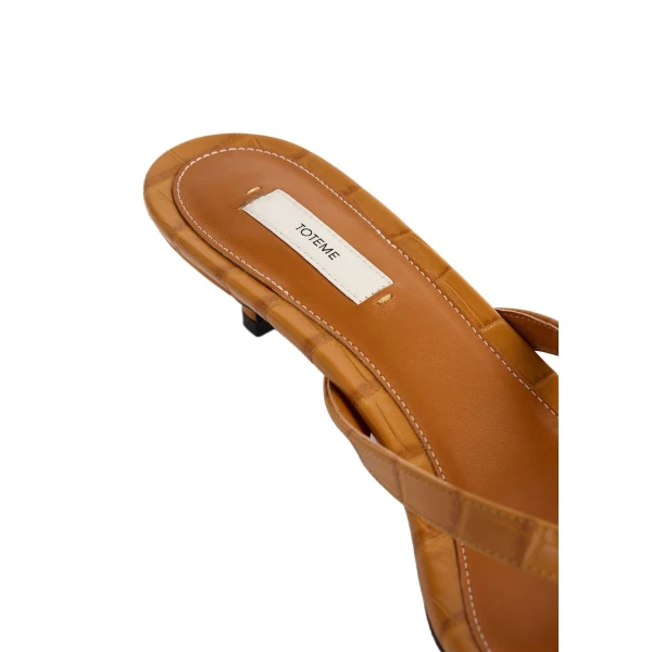 Croco-embossed heeled flip flops in Tangerine - Image 5