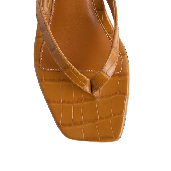 Croco-embossed heeled flip flops in Tangerine - Image 6