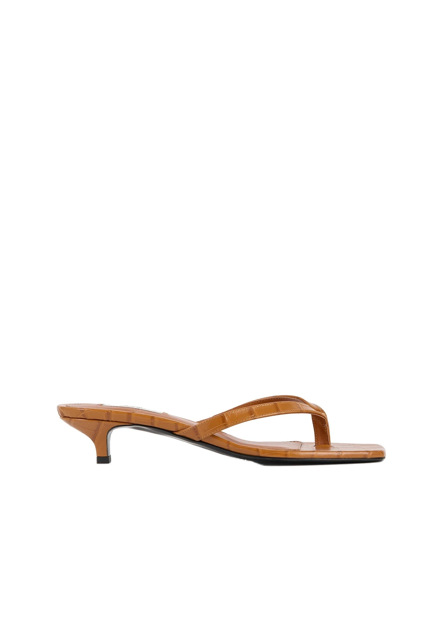 Croco-embossed heeled flip flops in Tangerine