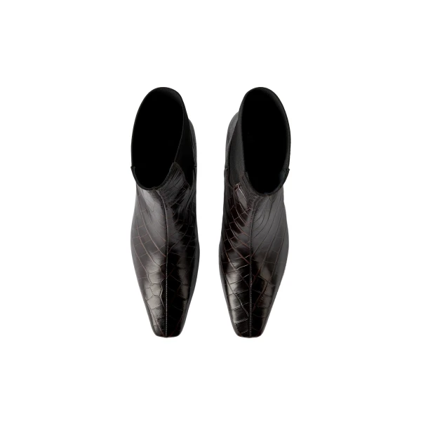 Croco-embossed mid-heel boots in Dark brown - Image 4