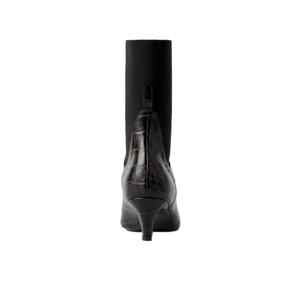 Croco-embossed mid-heel boots in Dark brown - Image 5
