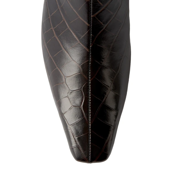 Croco-embossed mid-heel boots in Dark brown - Image 6