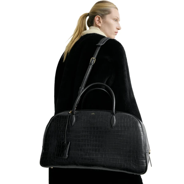 Croco-embossed weekender in Black - Image 2