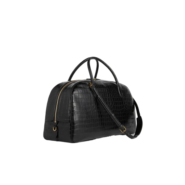 Croco-embossed weekender in Black - Image 4