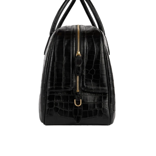 Croco-embossed weekender in Black - Image 5
