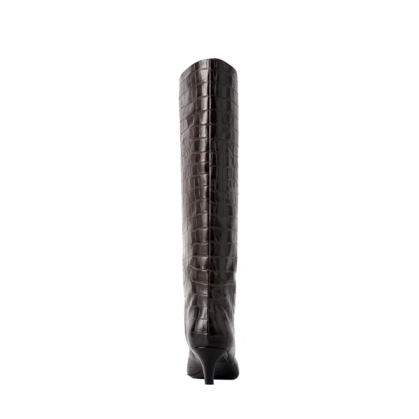 Croco-embossed wide shaft boots in Dark brown - Image 5
