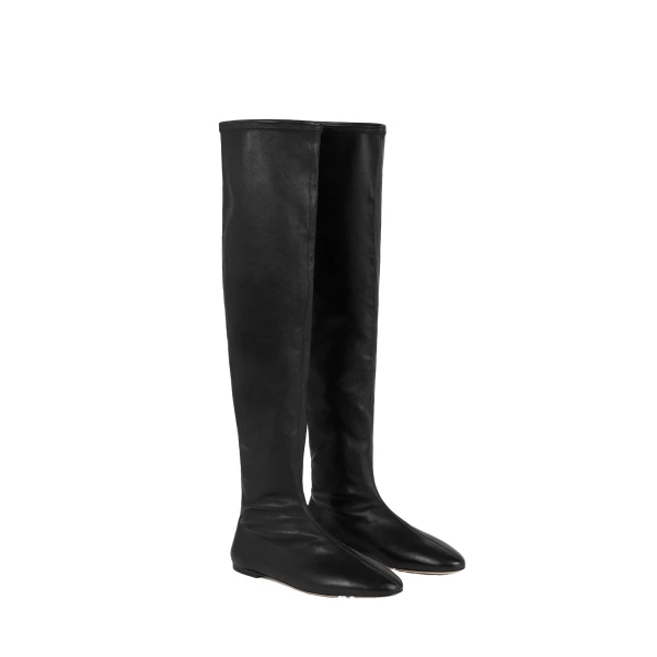Deconstructed stretch nappa boots in Black - Image 4