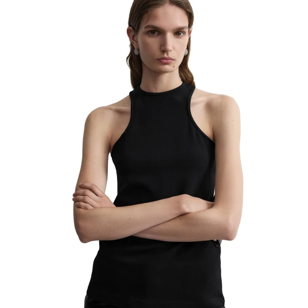 Toteme Deep curve stretch wool tank in Black, view 5