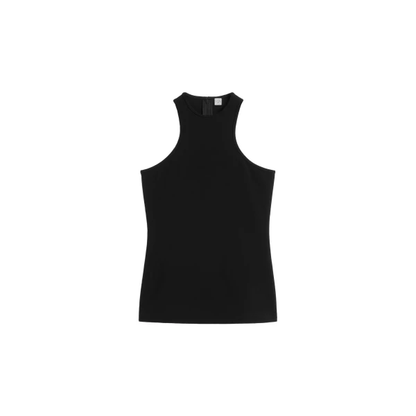 Deep curve stretch wool tank in Black