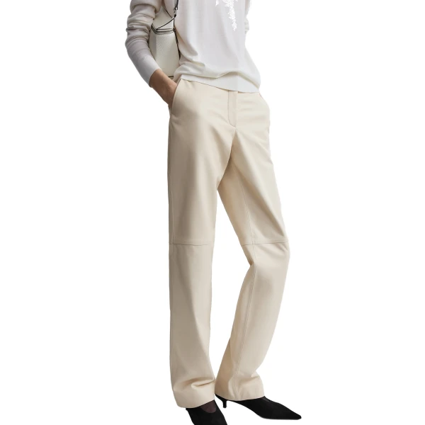 Toteme Easy leather trousers in Stone, view 5