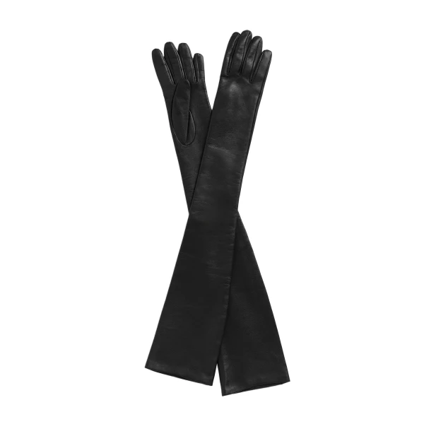 Extra-long leather gloves in Black - Image 4