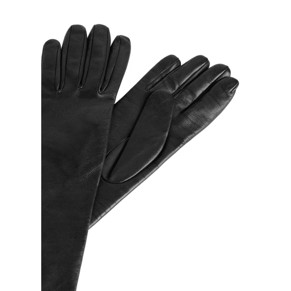 Extra-long leather gloves in Black - Image 5