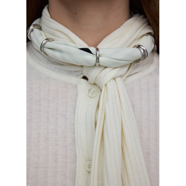 Fine silk scarf collar in Ecru / Black / Silver - Image 4